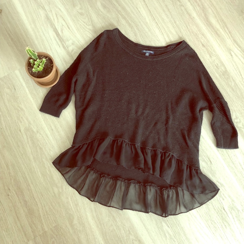 American Eagle High Low Ruffle Sweater